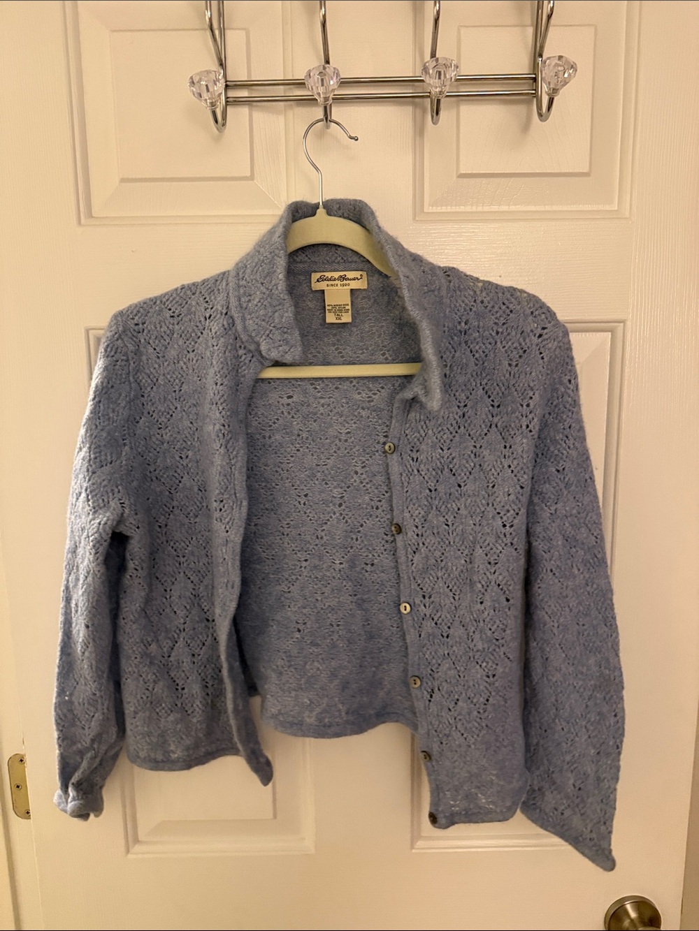 Eddie Bauer Light Blue Openwork Knit Button-Up Cardigan